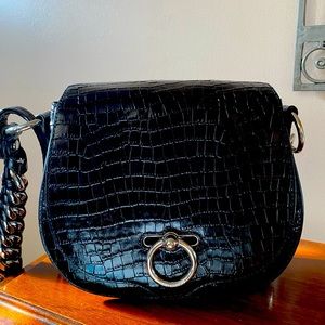 Rebecca Minkoff Croc embossed leather black saddle bag
